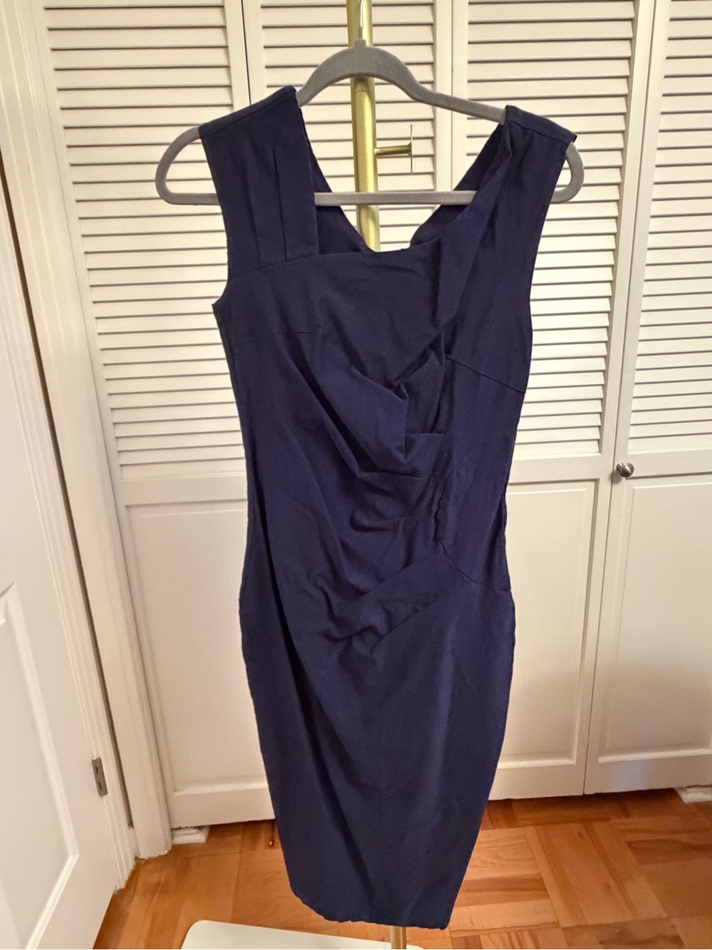 Women’s Navy Blue Asymmetrical Neckline Sheath Dress